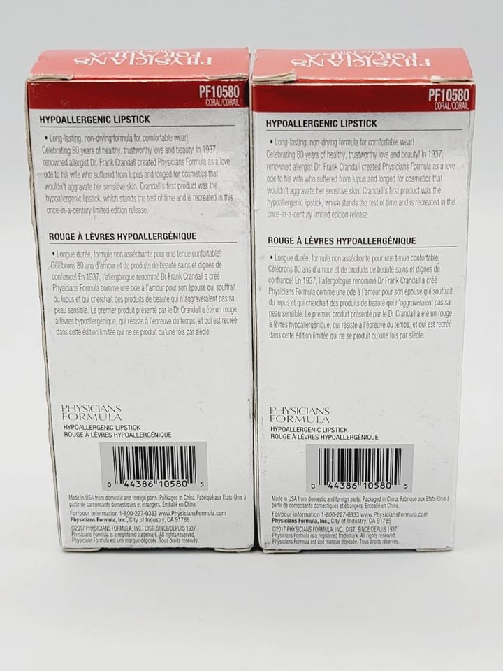 Physicians Formula Hypoallergenic Lipstick #PF 10580 CORAL 0.14 oz. QTY:2 - Image 3 of 4