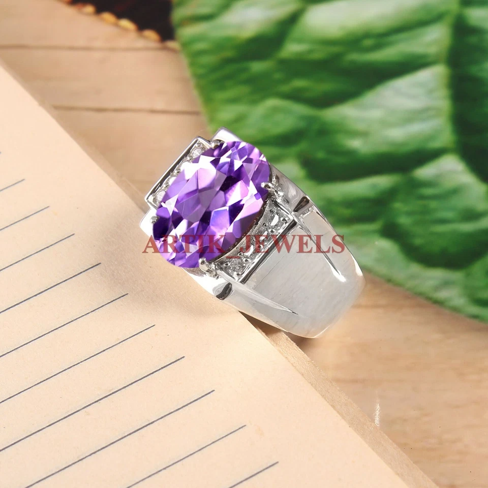 Natural Amethyst Gemstone with 925 Sterling Silver Ring for Men's #5011 - Image 2 of 4