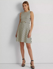Lauren Ralph Lauren Striped Belted Ponte Dress Navy Size 12 3731