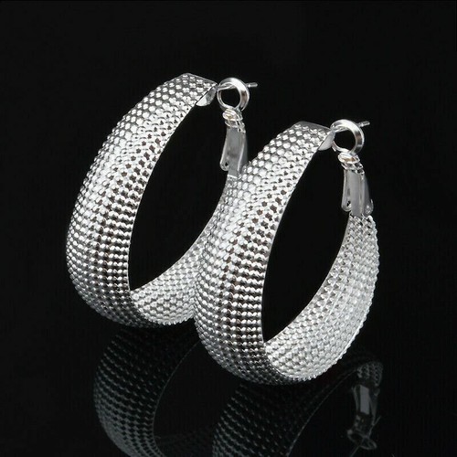 Women Earrings Shiny 925 Sterling Silver Filled Big Egg Shape Hoop Jewellery - Picture 9 of 9