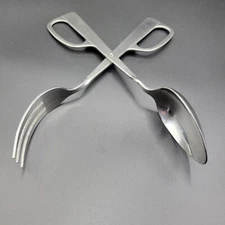 Vtg Norpro Stainless Steel Salad Server Tongs Scissor Motion Spoon and Fork