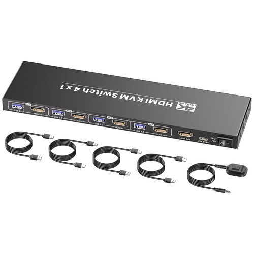 HDMI KVM Switch 1 Monitor 4 Computers, USB 3.0 4K60Hz 4 Port HDMI KVM Switch for - 第 1/7 張圖片