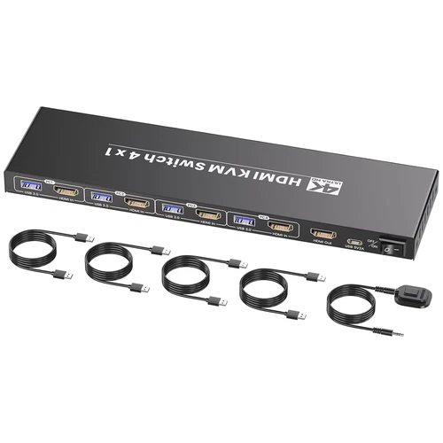 HDMI KVM Switch 1 Monitor 4 Computers, USB 3.0 4K60Hz 4 Port HDMI KVM Switch for