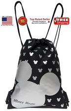 Silver Mickey Mouse Drawstring Backpack String Reusable Bag Disney Tote