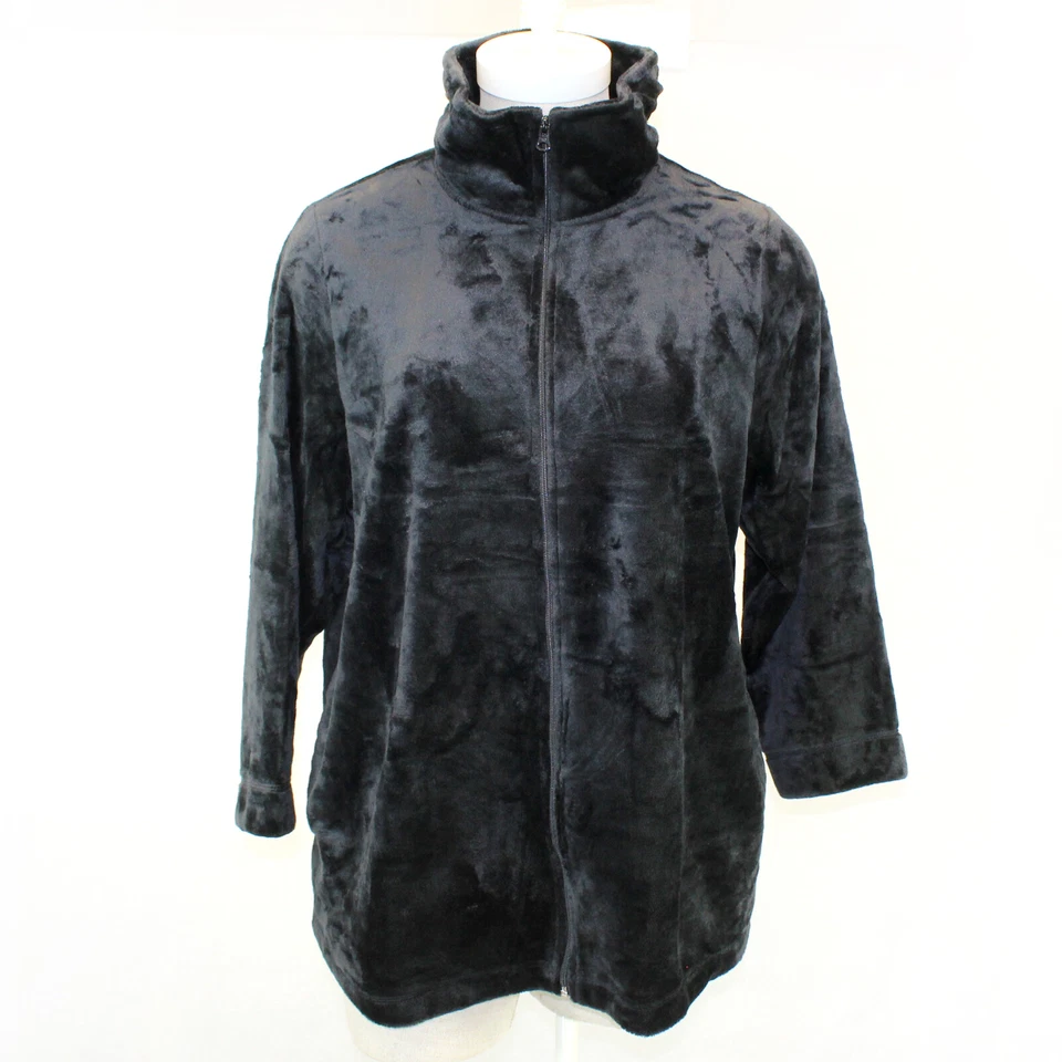 Cárdigan chaqueta de felpa mullida negra con cremallera talla grande Catherines 5X, 34/36 Foto 2 de 4