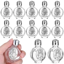 MAQUITA 12 Pcs Glass Holy Water Bottles 0.5 Fl Oz Embossed Glass Travel Empty...