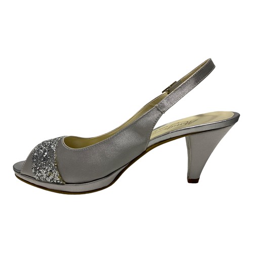 SCARPE DECOLTE SANDALI TACCO DONNA MNG COLLECTION 089 RASO ARGENTO ORIGINALE PE - Picture 3 of 6