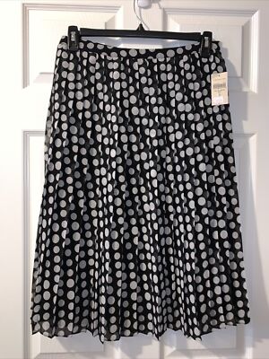 Coldwater Creek Pleated Black White Polka Dot Lined Modest Skirt Size 8