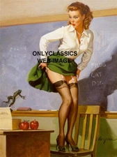 1968 SEXY SCHOOL TEACHER LIFTS SKIRT GIL ELVGREN 8.5X11 PRINT PINUP CHEESECAKE