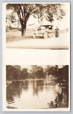 c1904-18 Postcard Antique Car Automoble & Pond Unknown Location Rppc