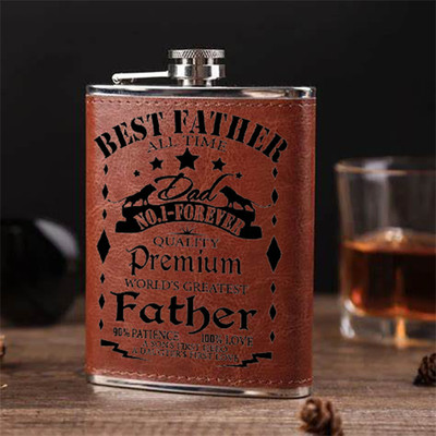 Brauner Taschen-Hüftkolben 8 Unzen Edelstahl Leder Halstuch Väter Tag Geschenk
