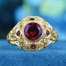 2Ct Round Cut Lab-Created Garnet Engagement Women's Ring 925 Sterling Silver