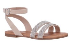 NEW Nina Cameena Rhinestone Alamo Tan Faux Leather Big Kid Sandals-NIB-Size 1M