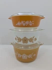 Vintage Pyrex Golden Butterfly Set Of 3 Casserole Dishes W/ Lids 471 472 473