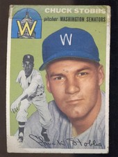 1954 Topps #185 Chuck Stobbs Surface Damage Tape on Top of Card