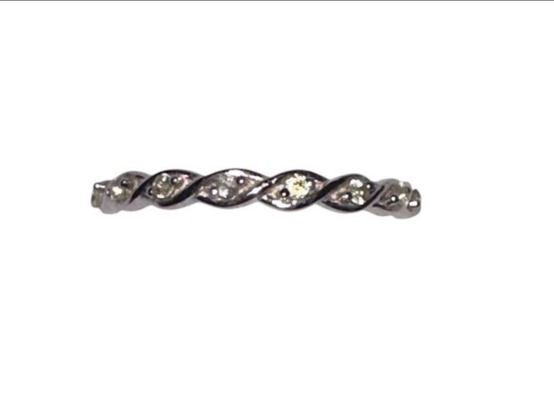 Rhodium Plated Sterling Silver Stacking Ring With Green Peridot Stones Size 8 