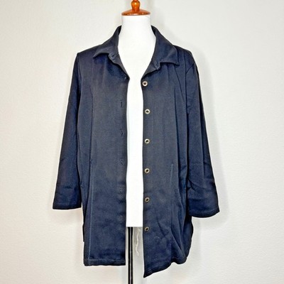 HOT COTTON by Marc Ware Cotton Blend Jacket LG Black Button Up Lagenlook
