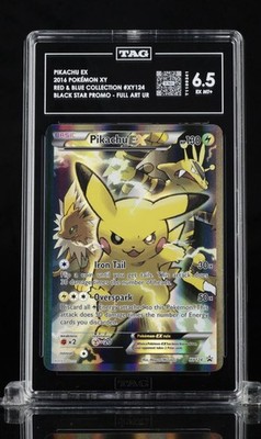Pokémon TCG Pikachu EX XY124 Black Star Promo 2016 Red & Blue Collection TAG 6.5