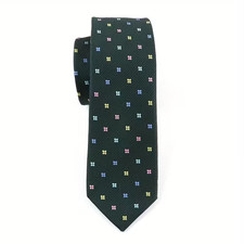 Classic dark green tie with colorful mini floral dots for a refined yet playful
