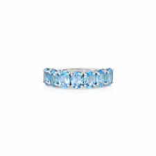 Swiss Blue Topaz Half Eternity Ring 925 Sterling Silver Oval Cut