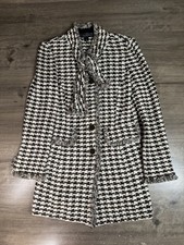 St. John Boucle Tweed Long Topper Jacket Designer Fringe Shawl Collar Made USA 6