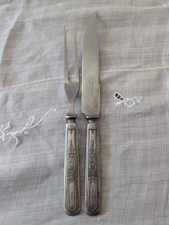 1847 Rogers Bros Ancestral Flatware Silverware Set Carving Knife & Fork W/M Mono