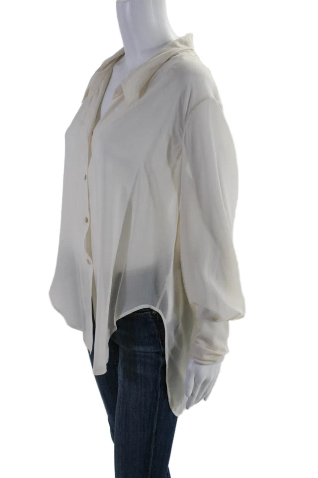 Camisa para mujer Theyskens Theory con cuello manga larga abotonada beige talla M Foto 2 de 4