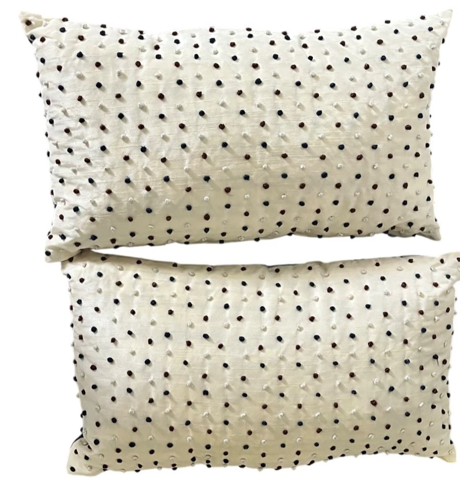 Juego de 2 Almohadas Reversibles Rayas Lunares Beige Azul Marrón MCM 12x18 Foto 4 de 4