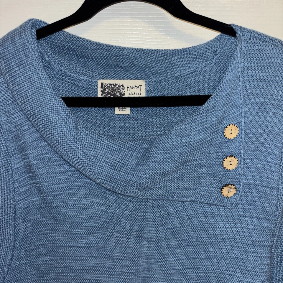 Habitat Clothes To Live In XL Sweater Tunic Blue Button Detail Cowl Neck Ribbed - Image 2 of 4