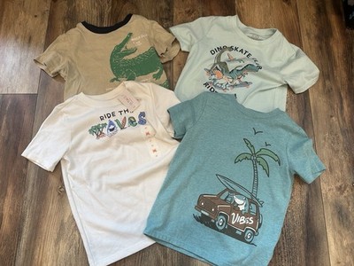 Lot of 4 Boys Short Sleeve Shirts 4T Blue Dinosaur Shark Lightweight 