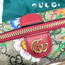 GUCCI GG Ophiodia Flora Cosmetic Case Pouch PVC Beige Gold Red Used From JAPAN