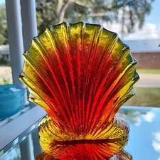 Rare Blenko Amberina Glass Scallop Seashell Bookend Sculpture Stamp