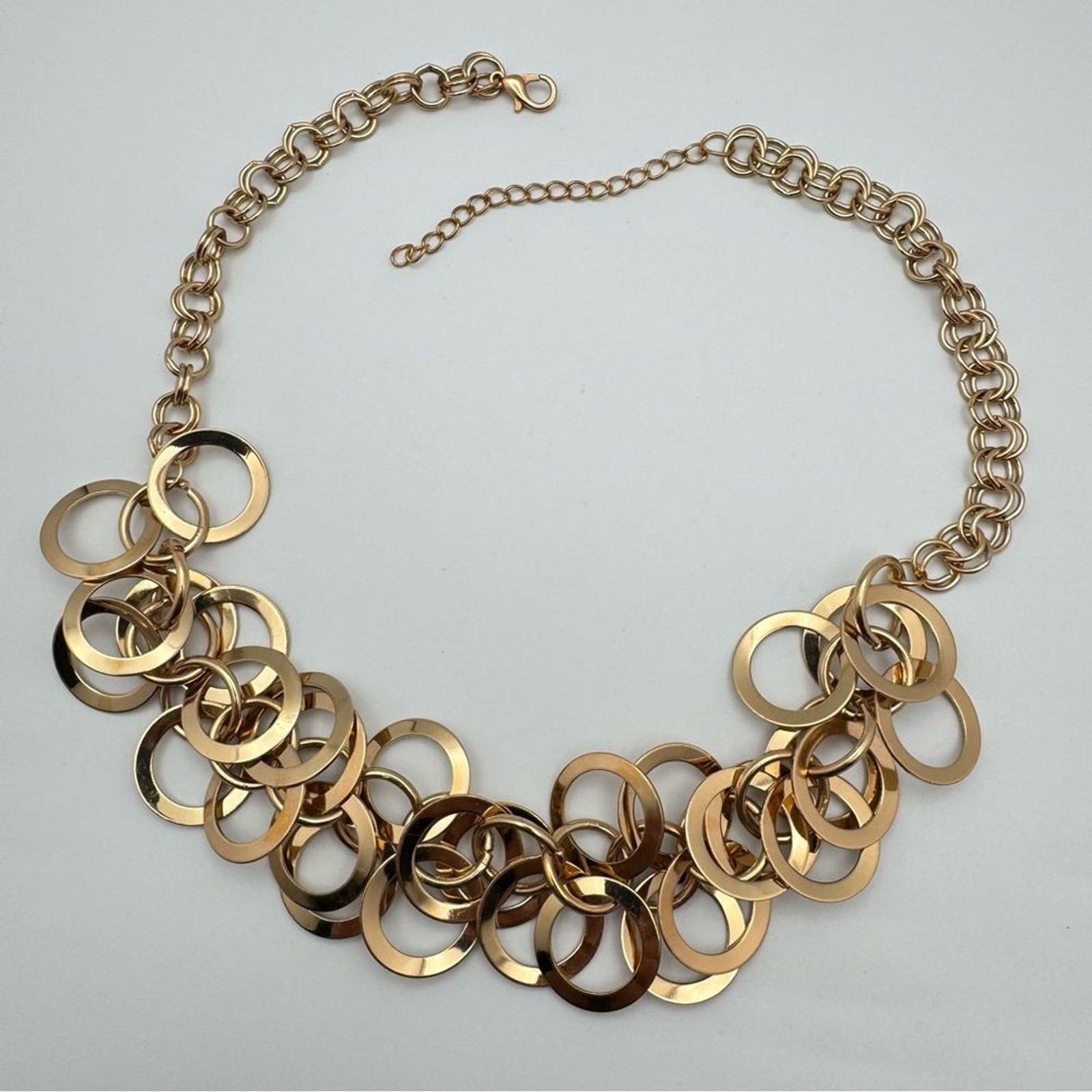 Gold Tone Multi Ring Statement Necklace Adjustabl… - image 2