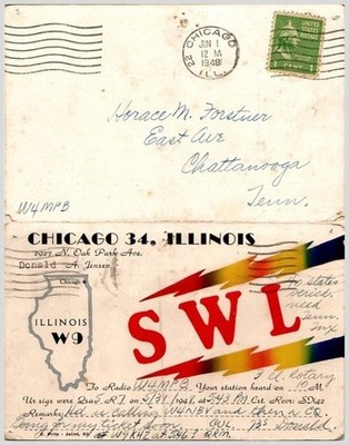1948 QSL Postcard Illinois W9SWL Going For My Ticket  Chicago Cook County Ham