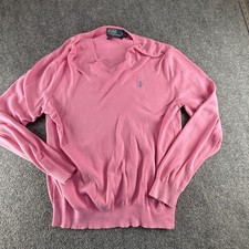 Polo Ralph Lauren Mens Pink Pima Cotton V-Neck Sweater Size L Blue Pony Logo