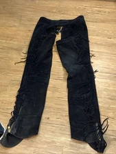 WOODS Leather Chaps Very Thick Black Suede Fringe Preowned