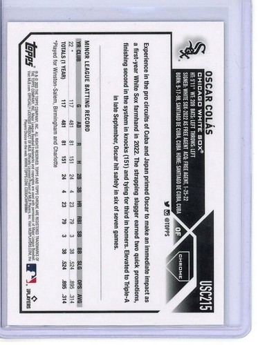 Carta Rookie 2023 Topps Chrome Oscar Colas Image Variation SP!! #USC215!! - Foto 2 di 2