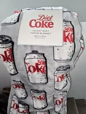Diet Coke Cola Soda Can Red/White Velvet Soft Throw Blanket 60" x 70" NWT