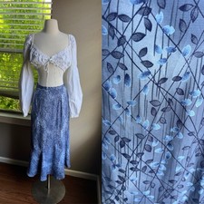 Vintage Y2K 90s Maxi Skirt 14 Blue Floral Long Flare Witchy Fairy Goth Romantic