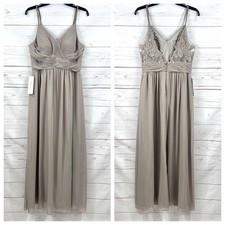 Azazie Blake Chiffon Lace Pleated A-line Formal Bridesmaids Maxi Dress Taupe A10