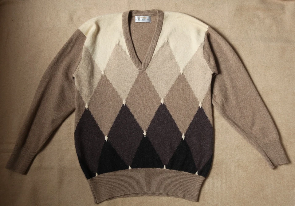 Vintage Ballantyne Cashmere Argyle Sweater Scotland Heavy Gauge Beige M - Bild 1 von 4