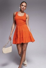 NWT ASOS DESIGN crinkle scoop tiered mini dress in red Size US 8