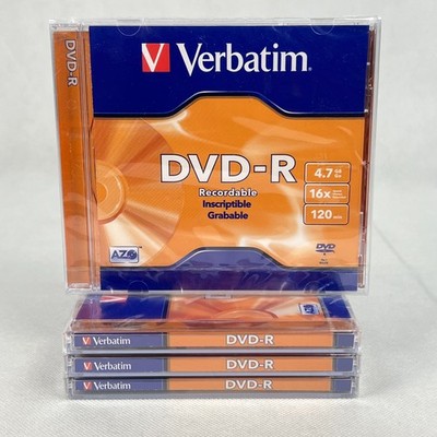 Verbatim DVD-R Recordable Discs 4.7GB 16x 120min (AZO)   Lot of 4 (Slim Cases)