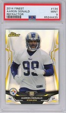 2014 -AARON DONALD- PSA 9 Topps Finest REFRACTOR Rookie Football Card - RC