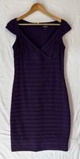 Adrianna Papell Sheath Dress Womens 12 Purple Cap Sleeve V-Neck Shutter Pleats