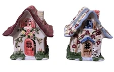 2 Pretty tea light candle holder house ceramic Elements Approx 5 In X 4 In