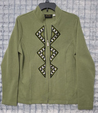 Bob Mackie Wearable Art Green Full Zip Women's Medium Fleece Jacket Fashion
