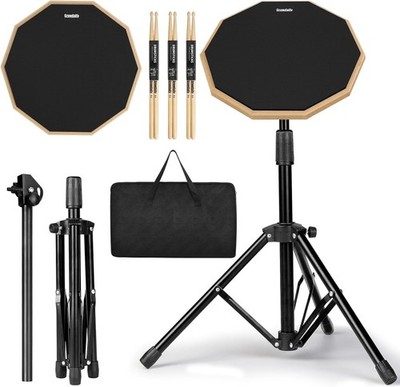 Drum Practice Pad Snare Drum Stand Set 12 in with Double Sided Silent Drum Pad,