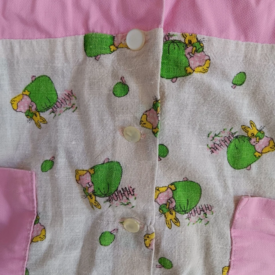 Vintage Girls 3T Dress 1970's Handmade Bunnies Party Bunny Pink Hippie 1OF1 - Image 3 of 4