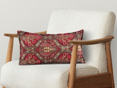 Red Tulip Patterned Chenille Cushion Cover, Boho Throw Pillow, 25x50cm
